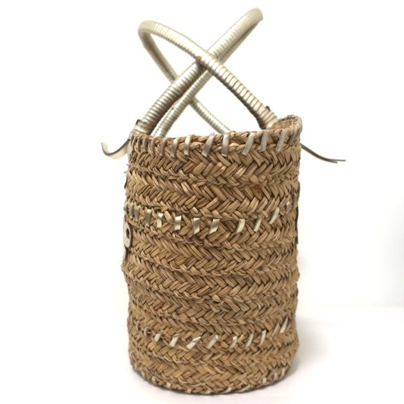 ANYA HINDMARCH BEACH LARGE BASKET TOTE GOLD LEATHER-TRIM RAFFIA SHOULDER BAG - Picture 3 of 10